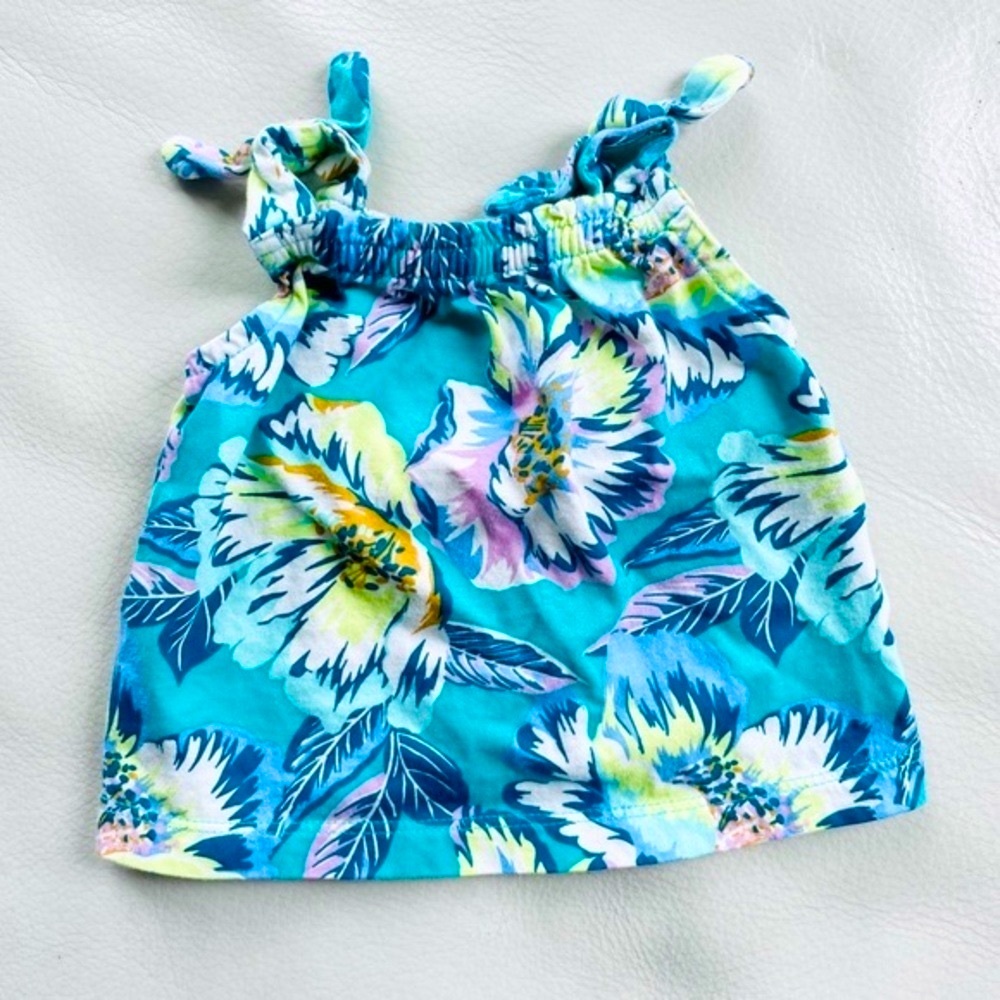 7/$20💥NEW Carter's Floral Knot-Strap Flared Smocked Summer Tank Top, Pretty Teal